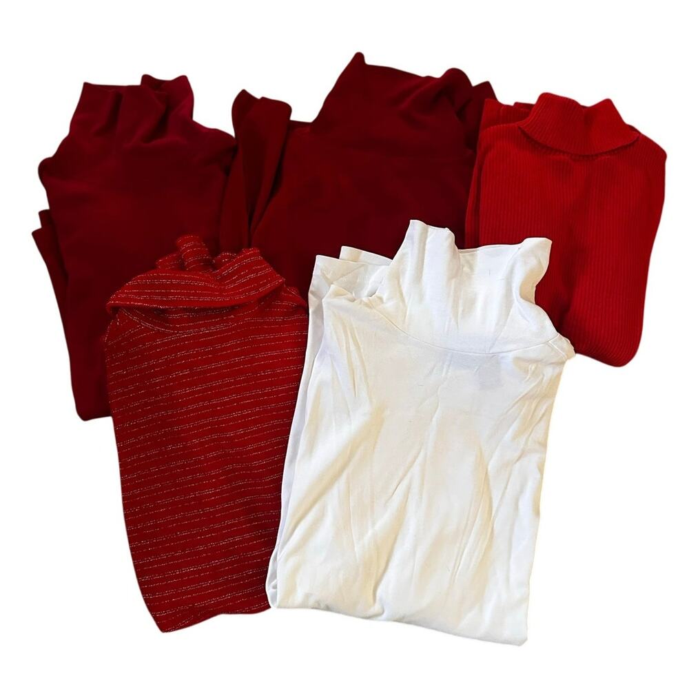 Five Piece Lot - Women’s Vintage Red White Turtlenecks